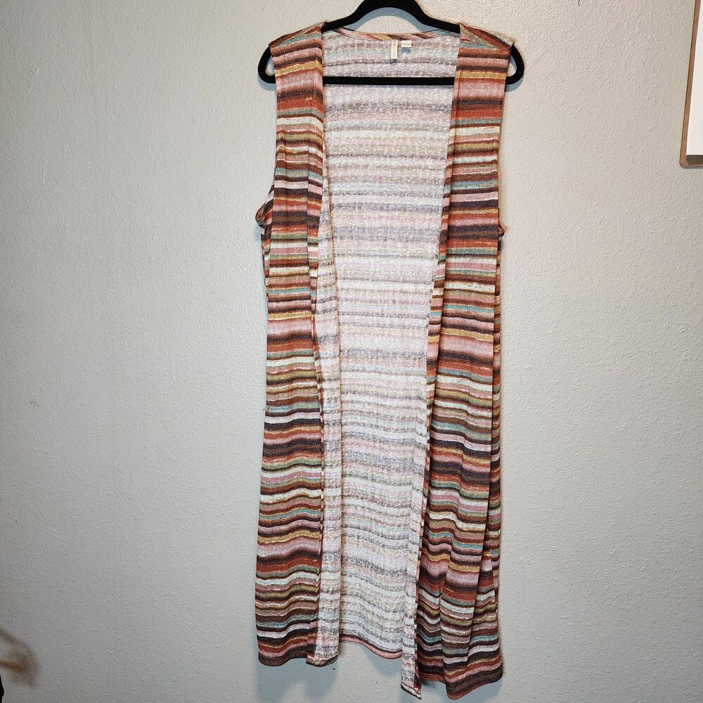 Cato Plus Size 18/20W Striped Sleeveless Long Duster Cardigan Boho Earth Tones